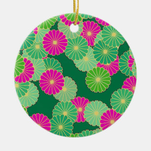 Art Deco Blume Muster - Grüntöne, Fuchsia Keramik Ornament