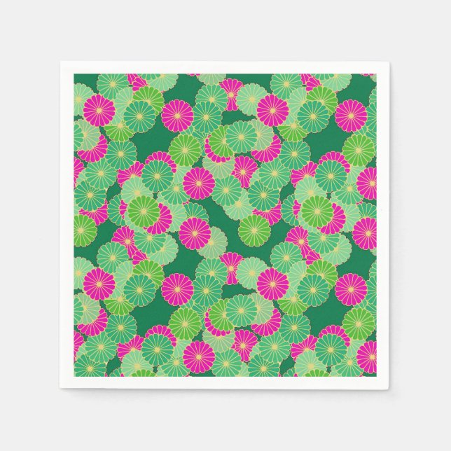 Art Deco Blume Muster - Grüntöne, Fuchsia Serviette (Vorderseite)
