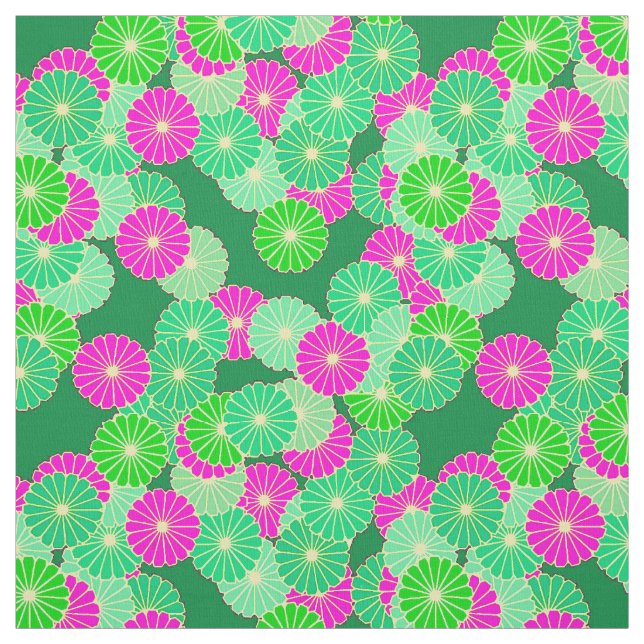 Art Deco Blume Muster - Grüntöne, Fuchsia Stoff (Muster)