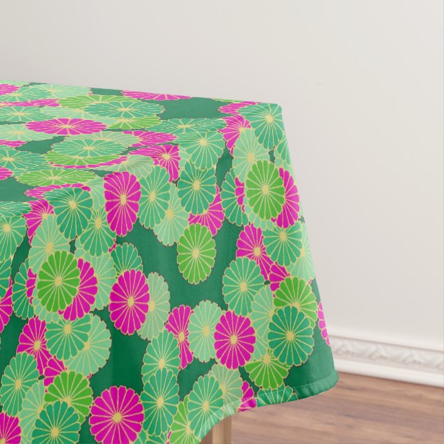 Art Deco Blume Muster - Grüntöne, Fuchsia Tischdecke (Beispiel)