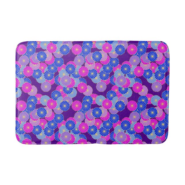 Art Deco Blume Muster - violett, blau und lila Badematte (Vorderseite)