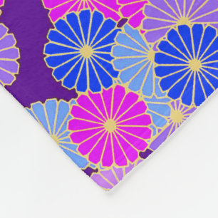 Art Deco Blume Muster - violett, blau und lila Fleecedecke