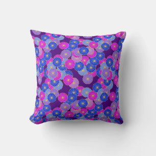Art Deco Blume Muster - violett, blau und lila Kissen