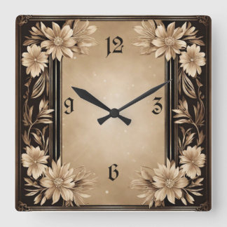 Art Deco Blume Quadratische Wanduhr
