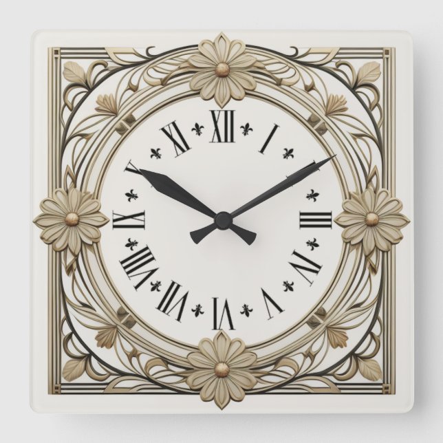 Art Deco Blume Quadratische Wanduhr (Vorderseite)