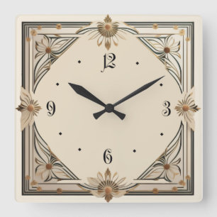 Art Deco-Blume Quadratische Wanduhr