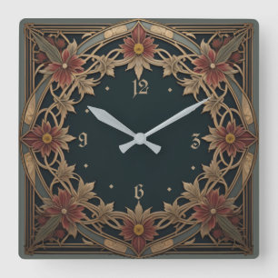 Art-Deco-Blume Quadratische Wanduhr