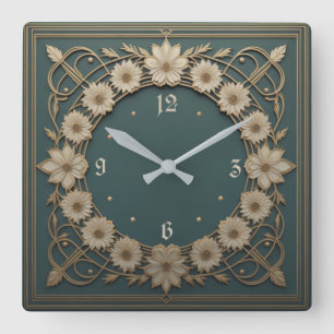 Art-Deco-Blume Quadratische Wanduhr