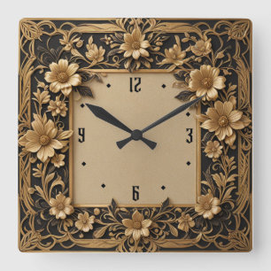 Art Deco-Blume Quadratische Wanduhr