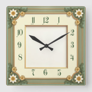 Art Deco-Blume Quadratische Wanduhr