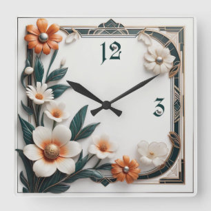 Art-Deco-Blume Quadratische Wanduhr