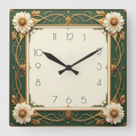 Art Deco Blume Quadratische Wanduhr