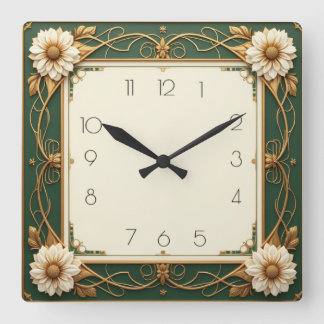 Art Deco Blume Quadratische Wanduhr