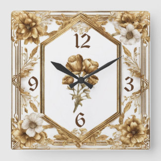 Art Deco Blume Quadratische Wanduhr