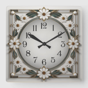 Art-Deco-Blume Quadratische Wanduhr