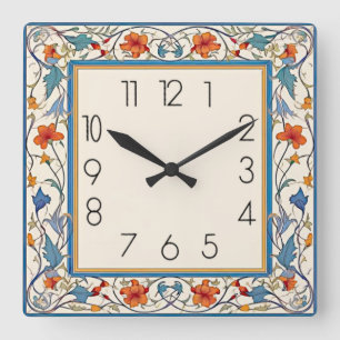 Art Deco-Blume Quadratische Wanduhr