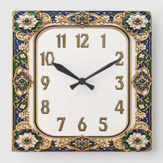 Art Deco-Blume Quadratische Wanduhr