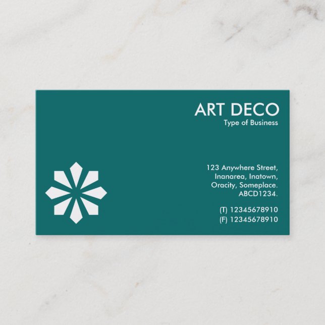 Art Deco Blume Symbol - Aquamarines Grün 006666 Visitenkarte (Vorderseite)