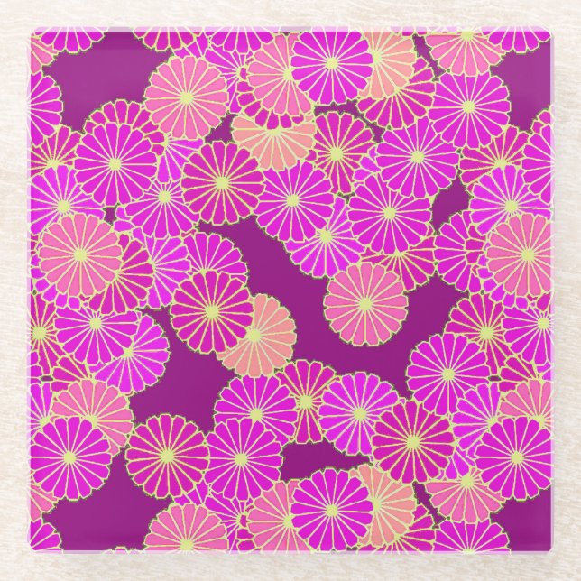 Art-Déco-Blume - Violett-, Korallenfarben Glasuntersetzer (Vorderseite)