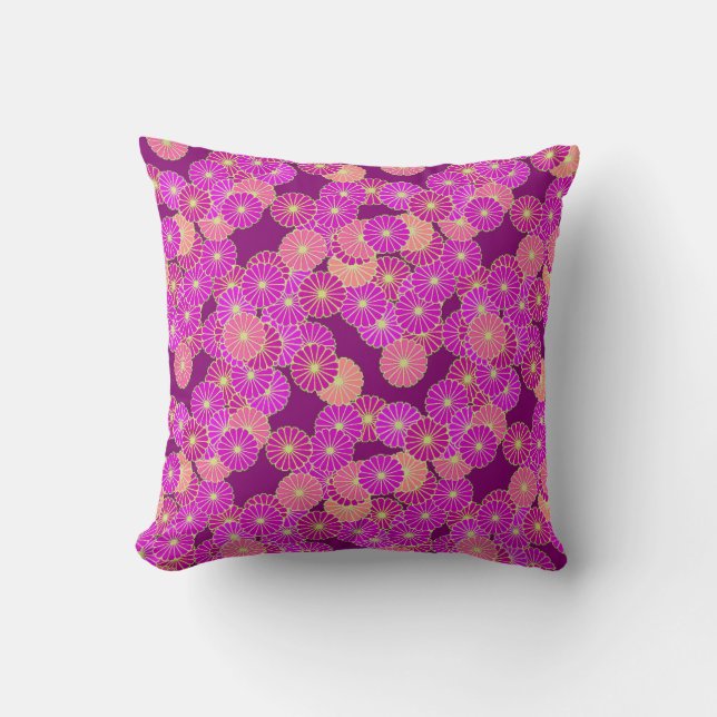 Art-Déco-Blume - Violett-, Korallenfarben Kissen (Vorderseite)