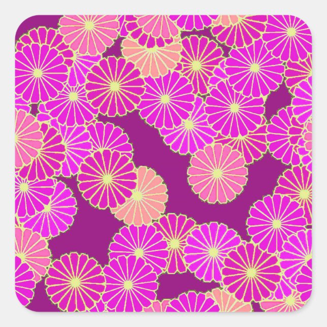 Art-Déco-Blume - Violett-, Korallenfarben Quadratischer Aufkleber (Vorderseite)