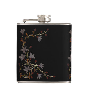 Art Deco Blumen auf Schwarz Flachmann