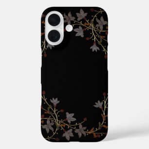 Art Deco Blumen auf Schwarz iPhone 16 Hülle