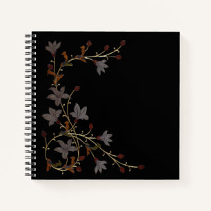 Art Deco Blumen auf Schwarz Notizbuch