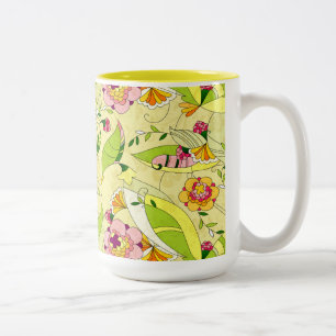 Art Deco Blumen Collage Zweifarbige Tasse