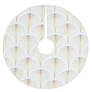 Art Deco Blumen: Goldene Eleganz. Polyester Weihnachtsbaumdecke