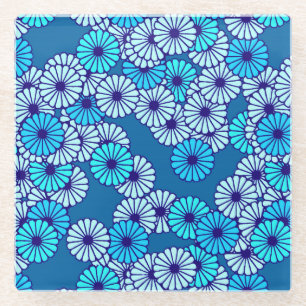 Art Deco Blumenmuster - Blautöne Glasuntersetzer