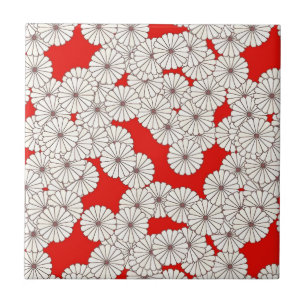 Art Deco Blumenmuster - creme auf rot Fliese