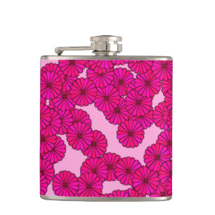 Art Deco Blumenmuster - Magenta auf Rosa Flachmann