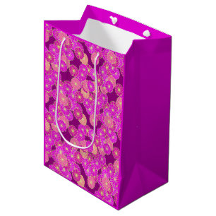Art Deco Blumenmuster - Schattierungen von Violett Mittlere Geschenktüte