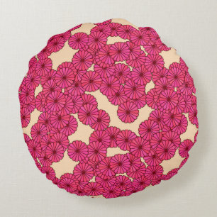 Art Deco Blumenmuster - tiefrosa und pfirsichfarbe Rundes Kissen