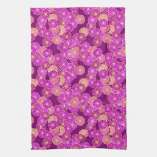 Art Deco-Blumenmuster - violette und korallenrote Geschirrtuch