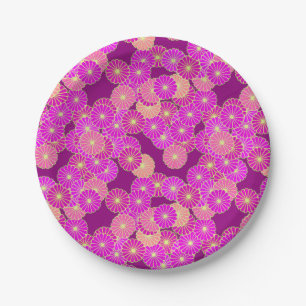 Art Deco Blumenmuster - violette und korallenrote  Pappteller