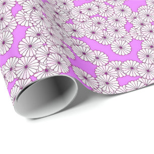 Art Deco-Blumenmuster - weiß auf Orchidee Geschenkpapier