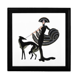 Art Déco Borzoi mit Modell Erinnerungskiste