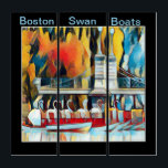 Art Deco Boston Swan Boats Triptychon<br><div class="desc">Art Deco Boston Swan Boats auf schwarzem Hintergrund Triptychenkunst Eine kreativ entworfene, farbige Triptychenkollektoren mit einem Schwarz-Weiß-Deko-Filter. Von celeste@khoncepts.com</div>