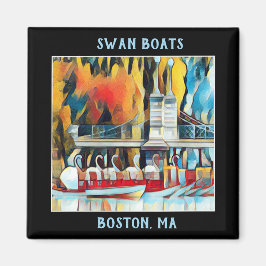 Art Deco Boston Swan Boote auf schwarzem Hintergru Magnet