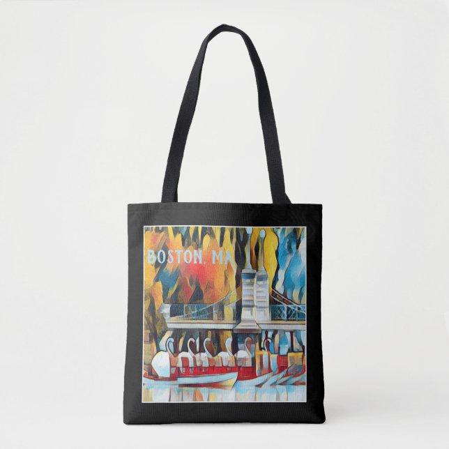 Art Deco Boston Swan Boote auf schwarzem Hintergru Tasche (Vorderseite)