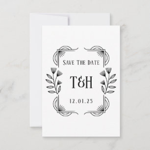 Art Deco Botanisches Monogramm Hochzeit Save The D Einladung