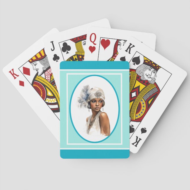 Art Deco Braunes Mädchen Flapper  Spielkarten (Rückseite)