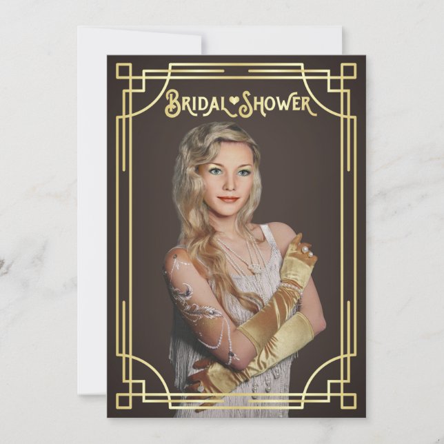 Art Deco Brautparty Gold Schokolade Ihr Foto Einladung (Vorderseite)