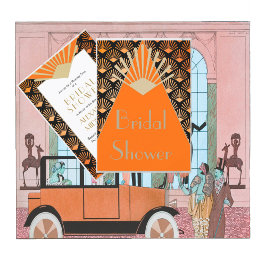 Art Deco Brautparty Orange Black Gold Vintag Einladung