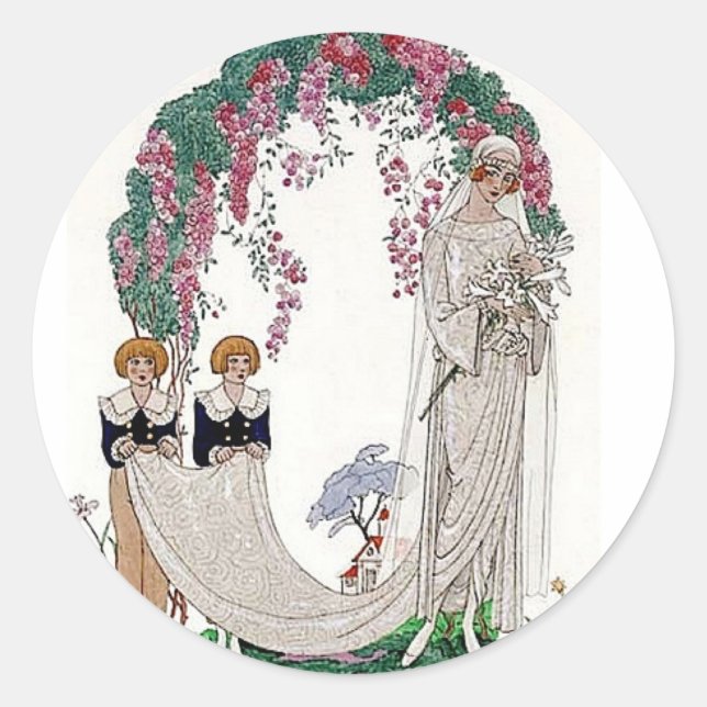 Art Deco Bride Runder Aufkleber (Vorderseite)