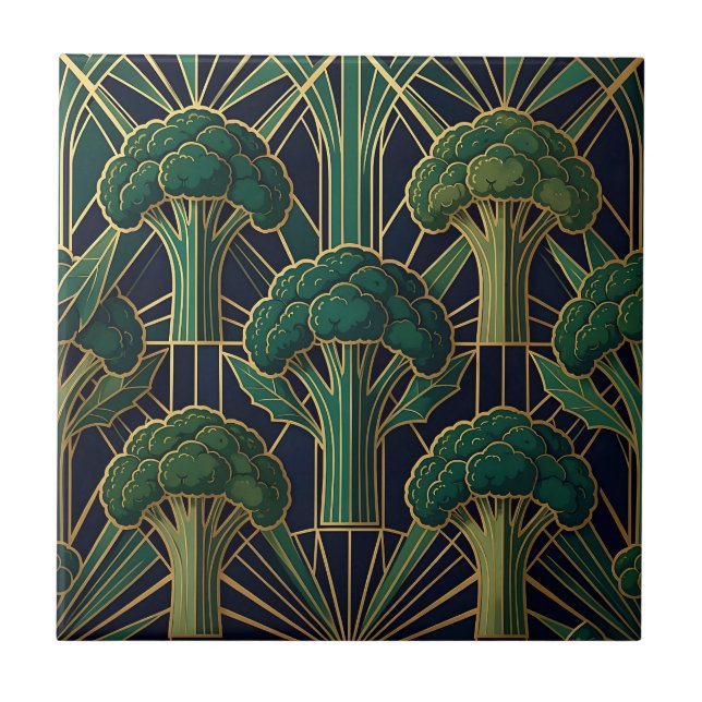 Art Deco Brokkolimuster Fliese (Vorderseite)
