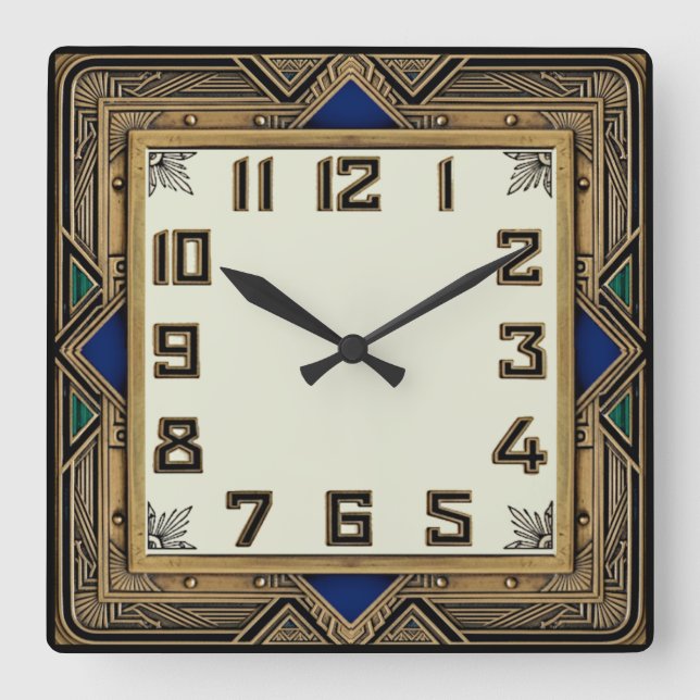 Art Deco Bronze Quadratische Wanduhr (Vorderseite)
