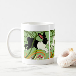 Art Deco Bunny Rabbit Holländisch Grau Weiß Grün Kaffeetasse